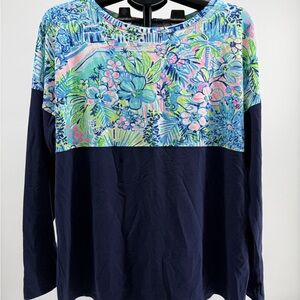 Lilly Pulitzer Navy and Floral Long Sleeve Top (308)